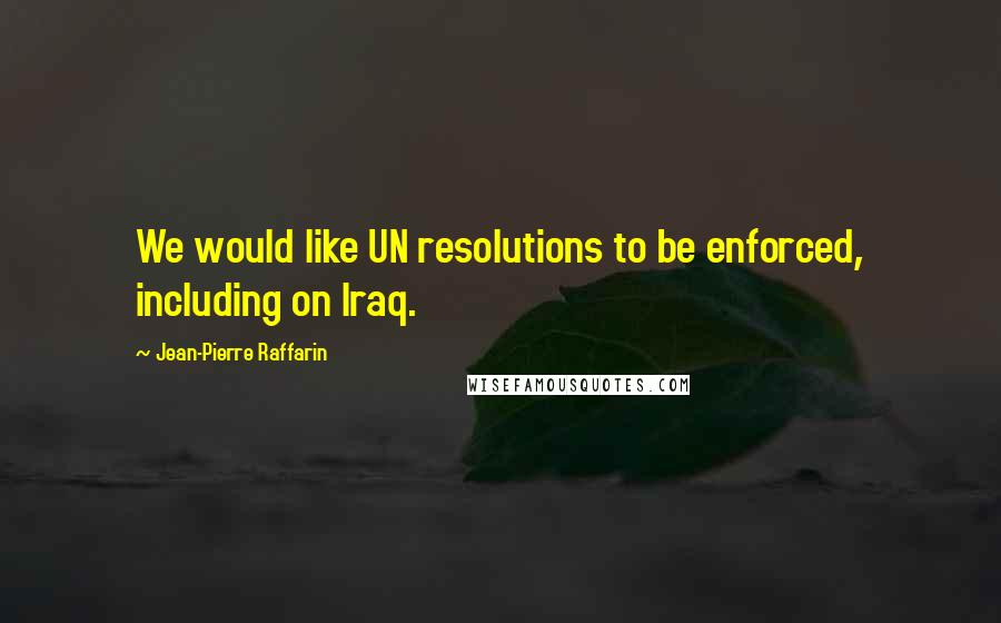 Jean-Pierre Raffarin Quotes: We would like UN resolutions to be enforced, including on Iraq.