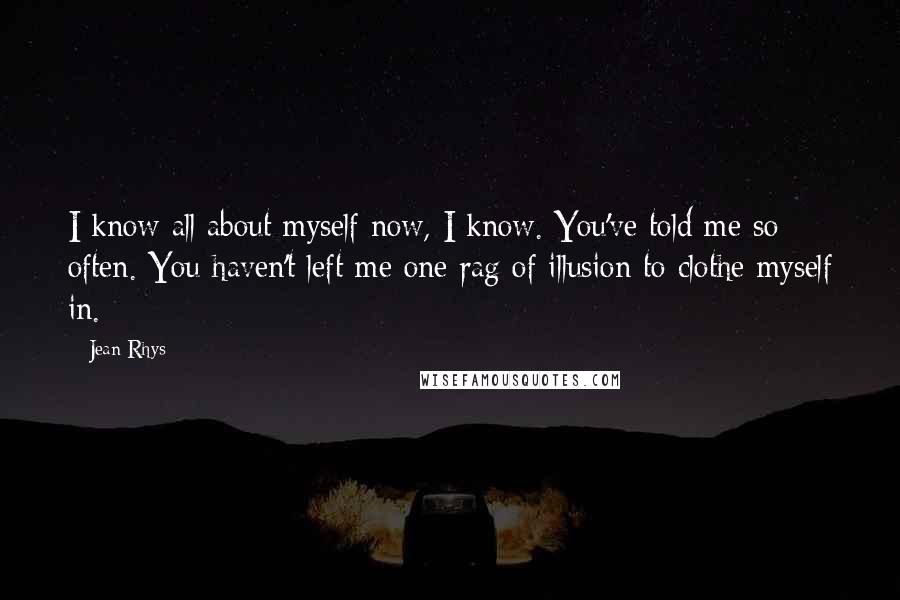 Jean Rhys Quotes: I know all about myself now, I know. You've told me so often. You haven't left me one rag of illusion to clothe myself in.