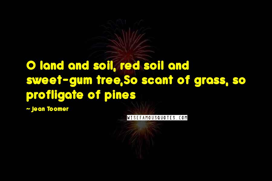 Jean Toomer Quotes: O land and soil, red soil and sweet-gum tree,So scant of grass, so profligate of pines