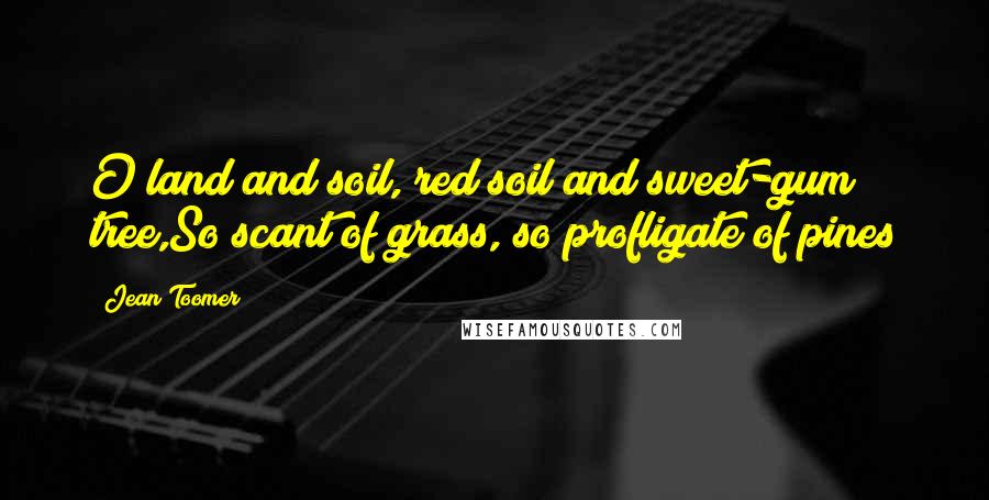 Jean Toomer Quotes: O land and soil, red soil and sweet-gum tree,So scant of grass, so profligate of pines