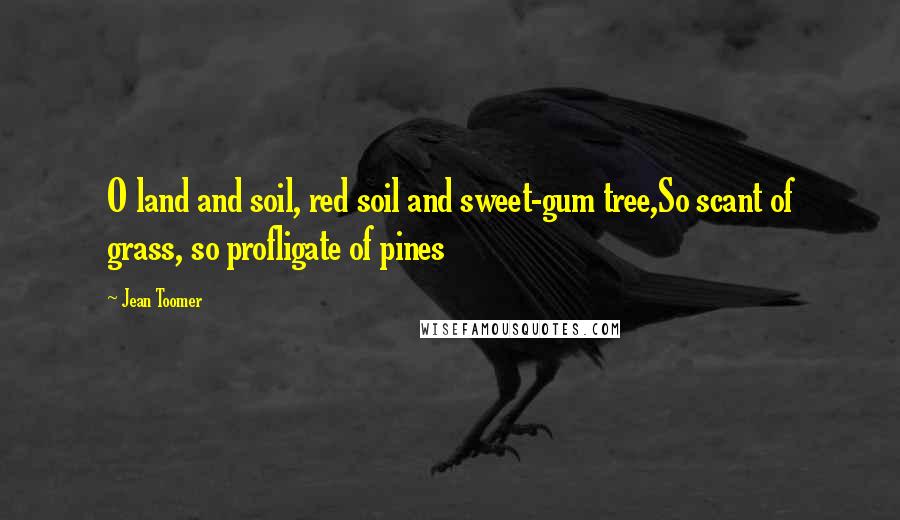 Jean Toomer Quotes: O land and soil, red soil and sweet-gum tree,So scant of grass, so profligate of pines
