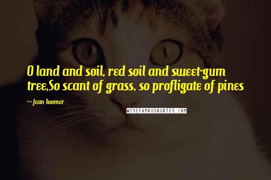 Jean Toomer Quotes: O land and soil, red soil and sweet-gum tree,So scant of grass, so profligate of pines