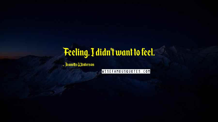 Jeanette Winterson Quotes: Feeling. I didn't want to feel.