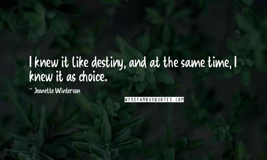 Jeanette Winterson Quotes: I knew it like destiny, and at the same time, I knew it as choice.