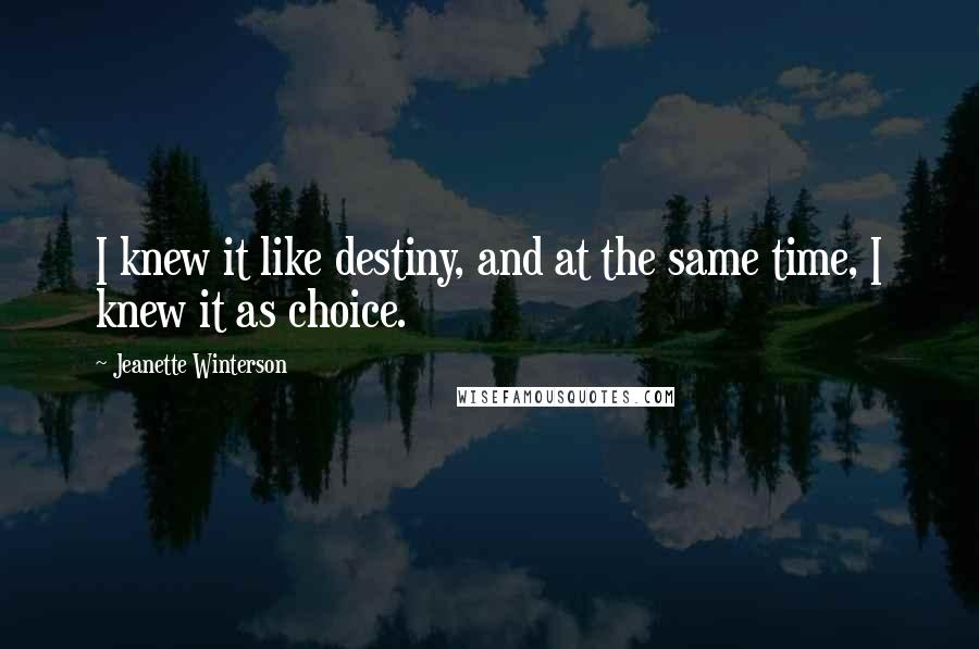 Jeanette Winterson Quotes: I knew it like destiny, and at the same time, I knew it as choice.