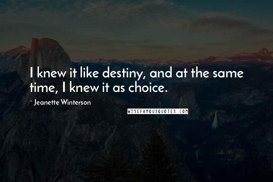 Jeanette Winterson Quotes: I knew it like destiny, and at the same time, I knew it as choice.