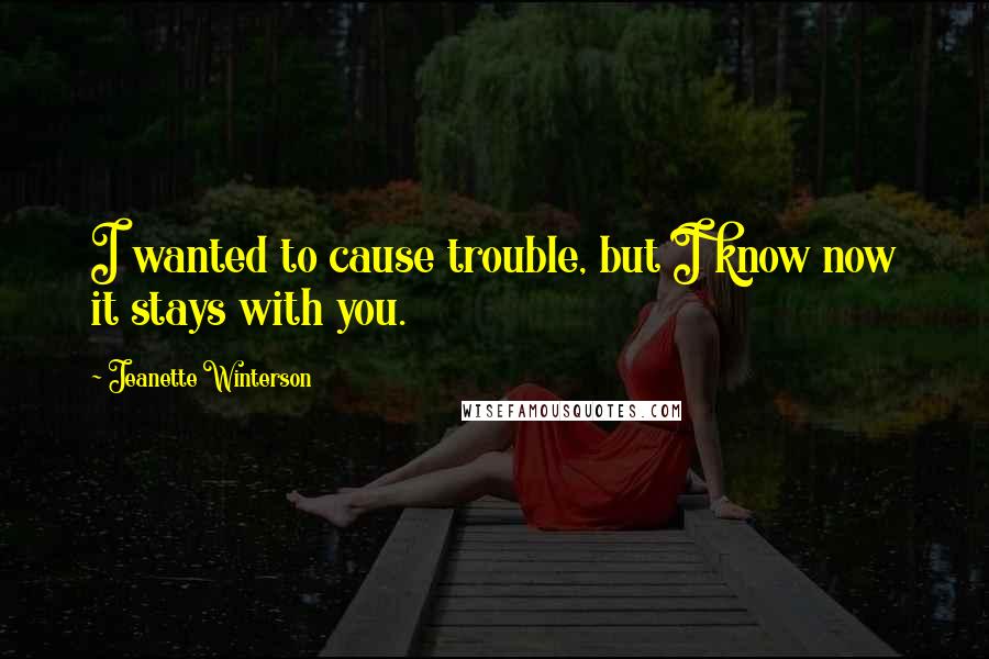 Jeanette Winterson Quotes: I wanted to cause trouble, but I know now it stays with you.