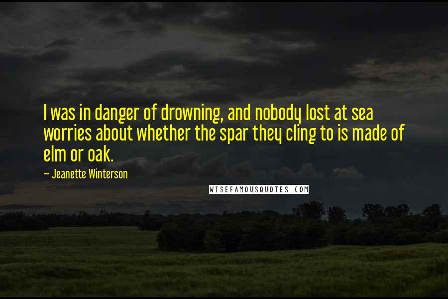 Jeanette Winterson Quotes: I was in danger of drowning, and nobody lost at sea worries about whether the spar they cling to is made of elm or oak.