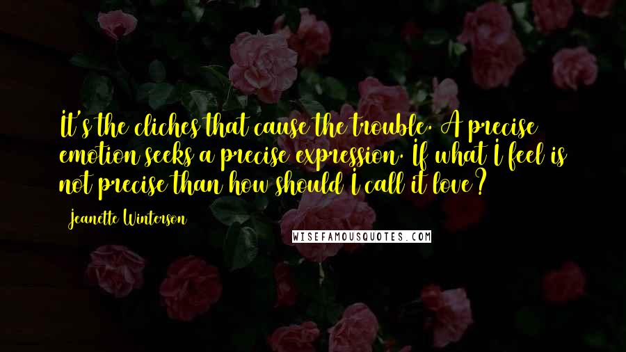 Jeanette Winterson Quotes: It's the cliches that cause the trouble. A precise emotion seeks a precise expression. If what I feel is not precise than how should I call it love?