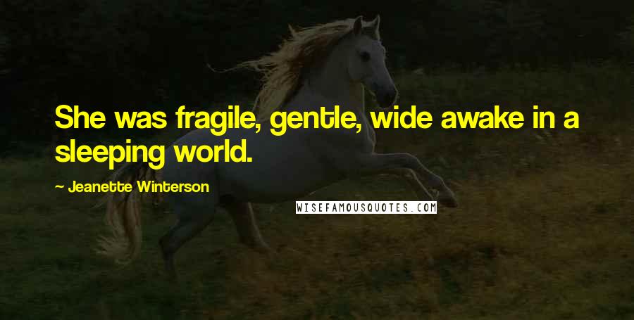 Jeanette Winterson Quotes: She was fragile, gentle, wide awake in a sleeping world.
