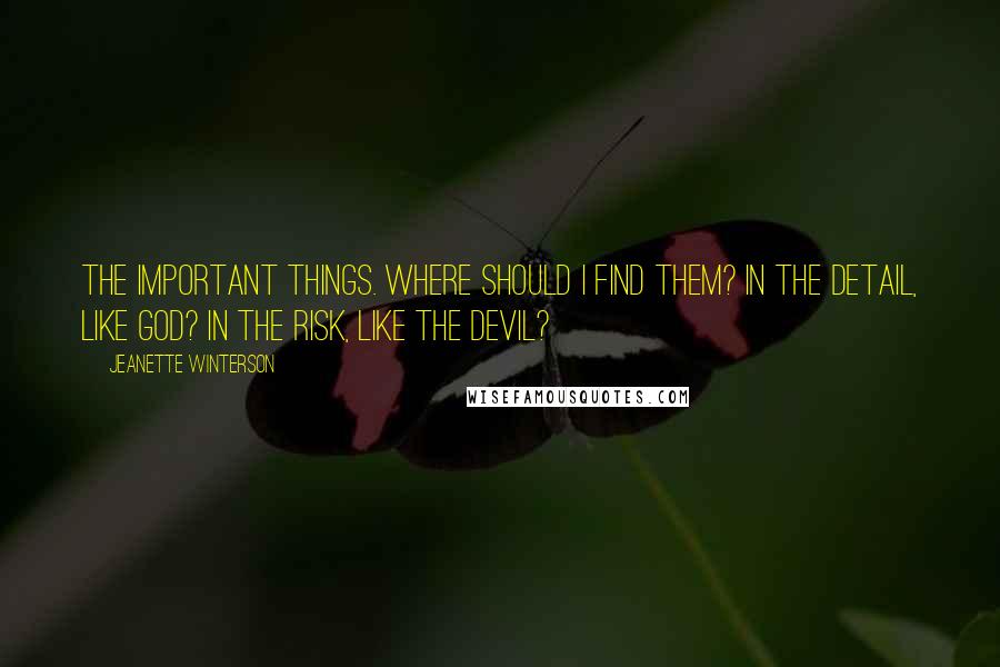 Jeanette Winterson Quotes: The important things. Where should I find them? In the detail, like God? In the risk, like the Devil?