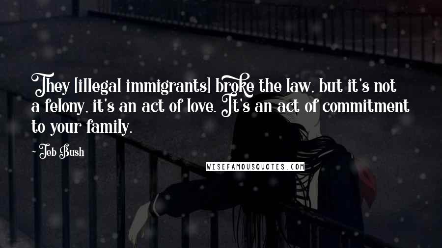 Jeb Bush Quotes: They [illegal immigrants] broke the law, but it's not a felony, it's an act of love. It's an act of commitment to your family.