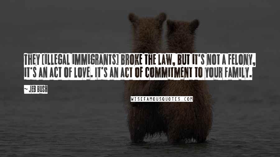 Jeb Bush Quotes: They [illegal immigrants] broke the law, but it's not a felony, it's an act of love. It's an act of commitment to your family.