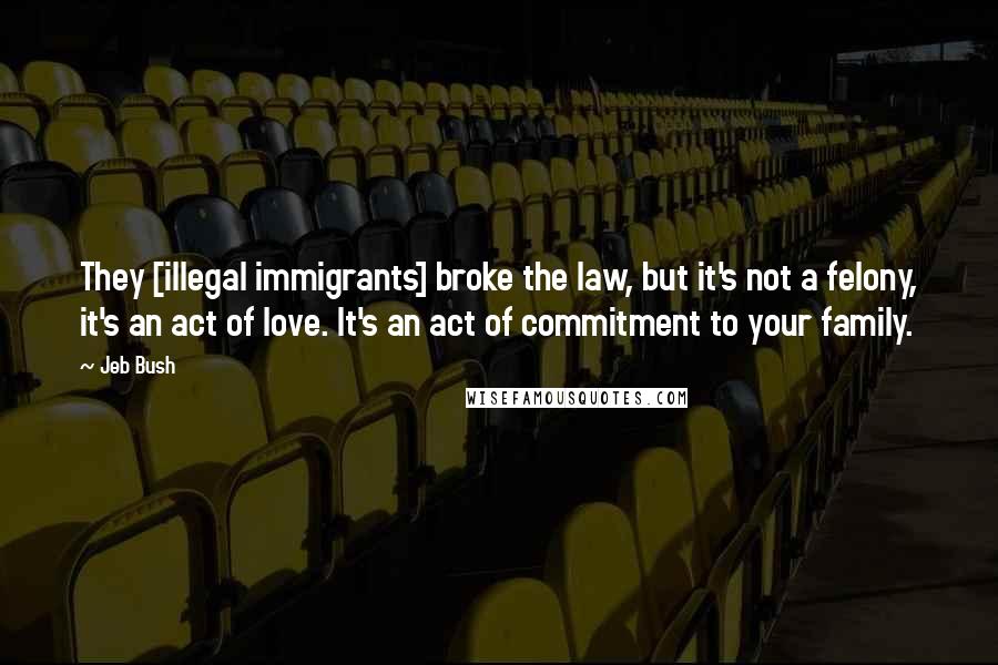 Jeb Bush Quotes: They [illegal immigrants] broke the law, but it's not a felony, it's an act of love. It's an act of commitment to your family.