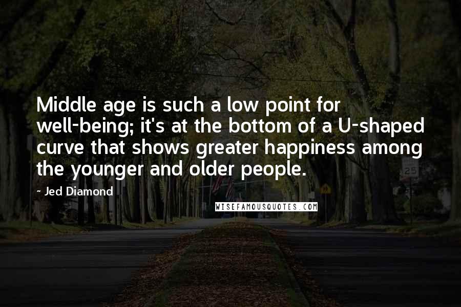 Jed Diamond Quotes: Middle age is such a low point for well-being; it's at the bottom of a U-shaped curve that shows greater happiness among the younger and older people.