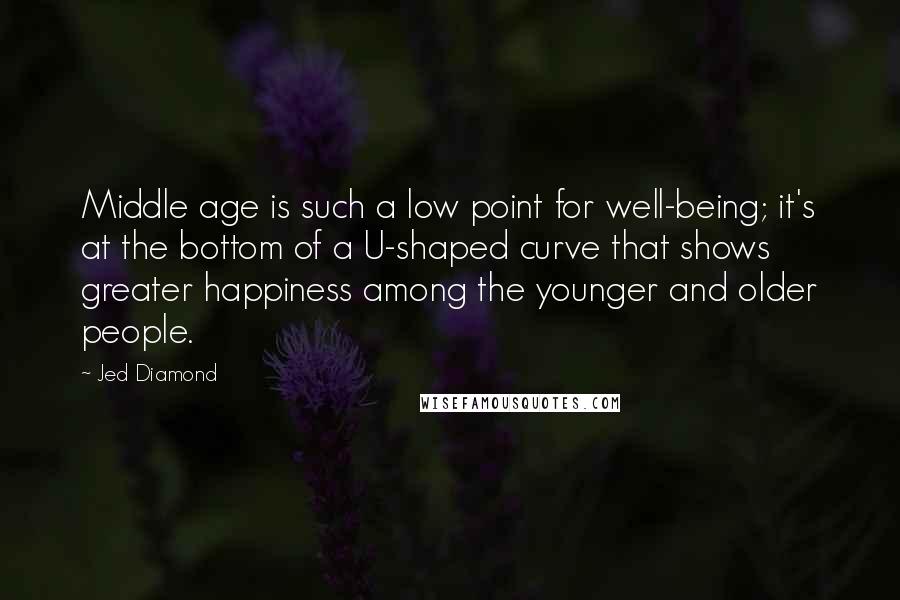 Jed Diamond Quotes: Middle age is such a low point for well-being; it's at the bottom of a U-shaped curve that shows greater happiness among the younger and older people.
