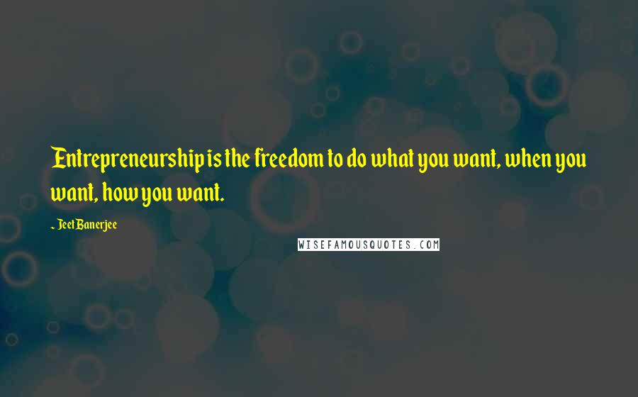 Jeet Banerjee Quotes: Entrepreneurship is the freedom to do what you want, when you want, how you want.