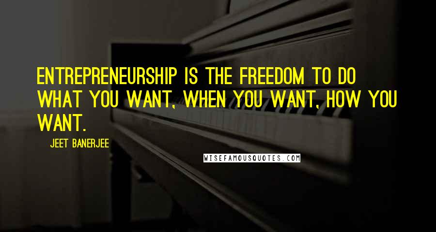 Jeet Banerjee Quotes: Entrepreneurship is the freedom to do what you want, when you want, how you want.
