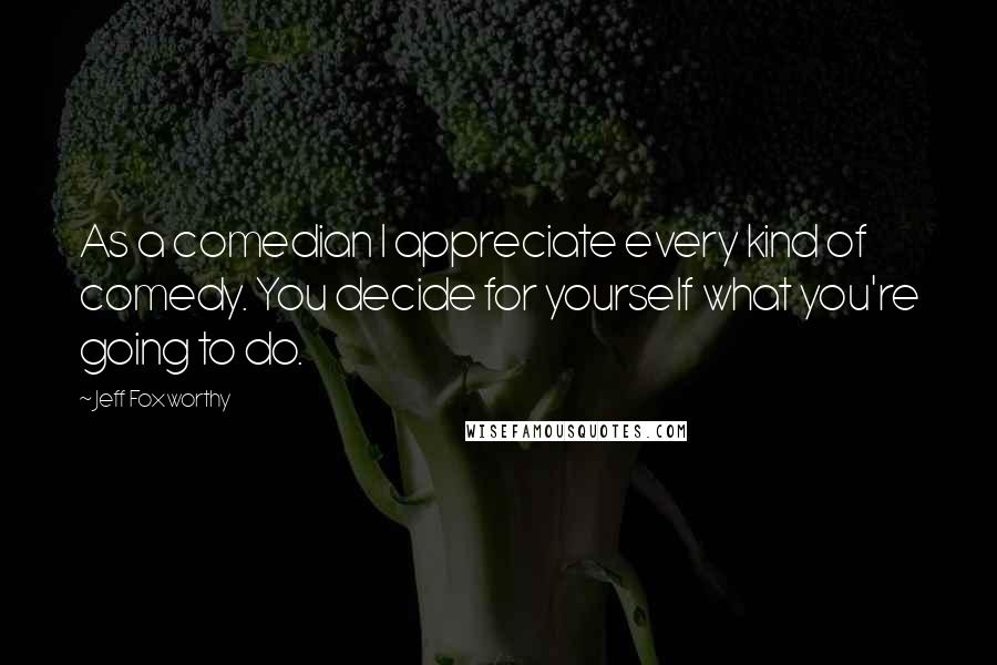 Jeff Foxworthy Quotes: As a comedian I appreciate every kind of comedy. You decide for yourself what you're going to do.