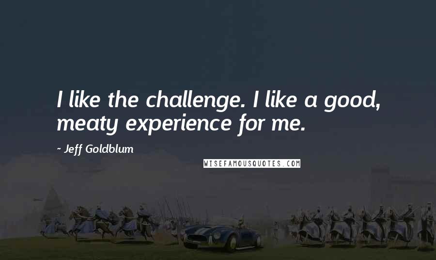 Jeff Goldblum Quotes: I like the challenge. I like a good, meaty experience for me.