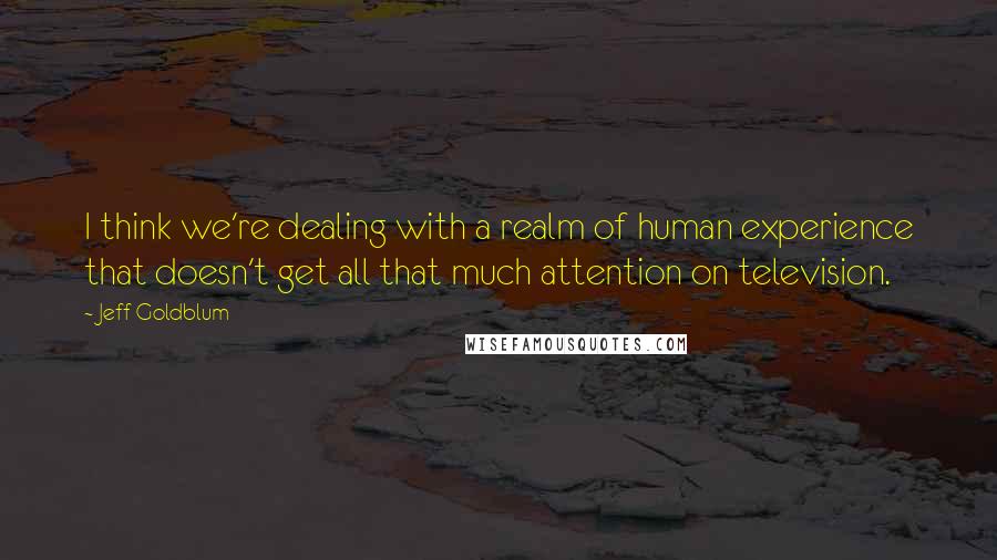 Jeff Goldblum Quotes: I think we're dealing with a realm of human experience that doesn't get all that much attention on television.