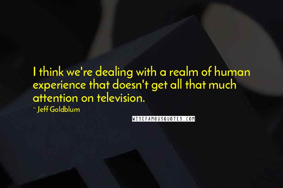 Jeff Goldblum Quotes: I think we're dealing with a realm of human experience that doesn't get all that much attention on television.