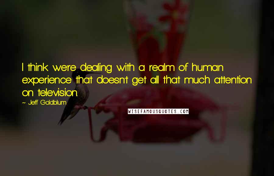 Jeff Goldblum Quotes: I think we're dealing with a realm of human experience that doesn't get all that much attention on television.