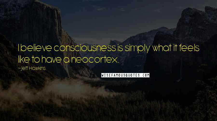 Jeff Hawkins Quotes: I believe consciousness is simply what it feels like to have a neocortex.