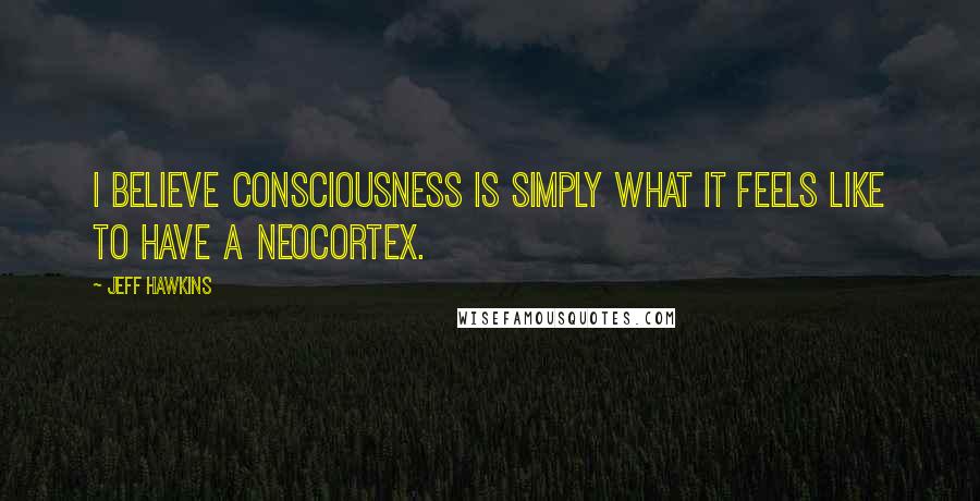 Jeff Hawkins Quotes: I believe consciousness is simply what it feels like to have a neocortex.