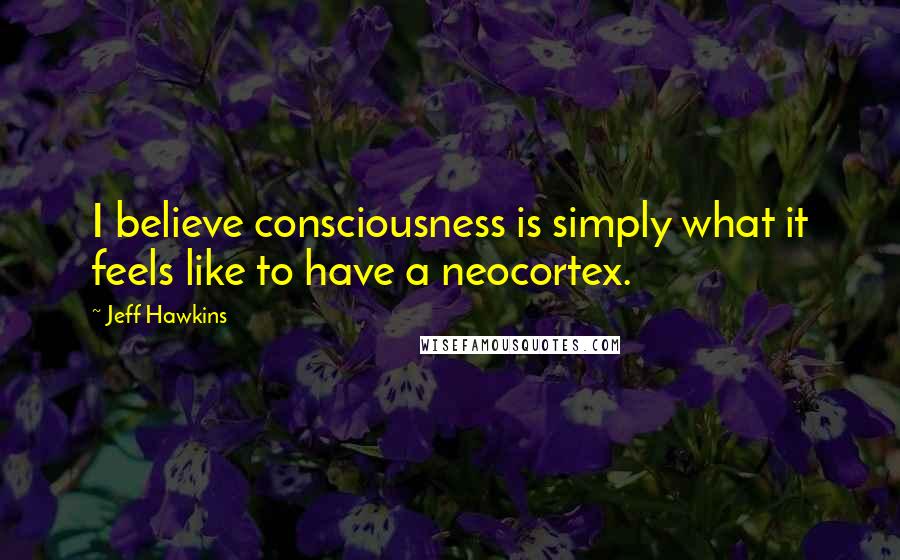 Jeff Hawkins Quotes: I believe consciousness is simply what it feels like to have a neocortex.