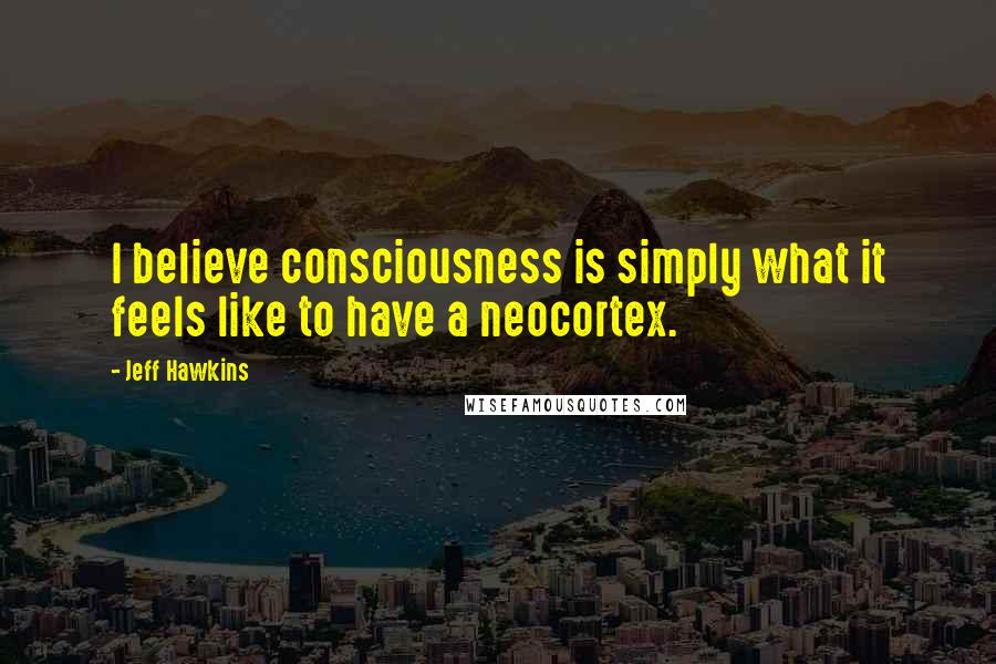 Jeff Hawkins Quotes: I believe consciousness is simply what it feels like to have a neocortex.