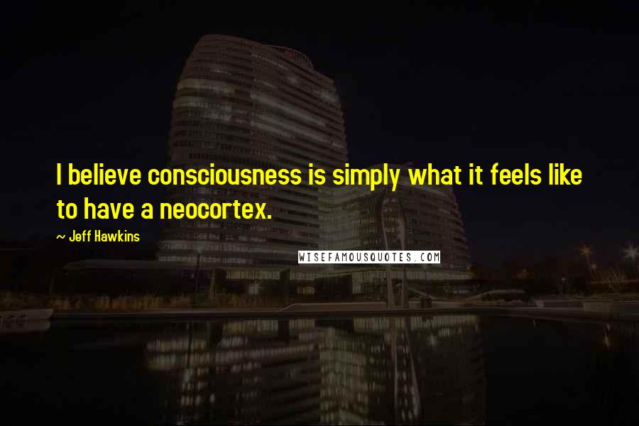 Jeff Hawkins Quotes: I believe consciousness is simply what it feels like to have a neocortex.