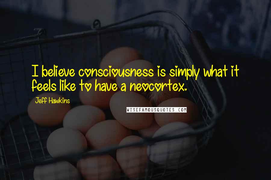 Jeff Hawkins Quotes: I believe consciousness is simply what it feels like to have a neocortex.
