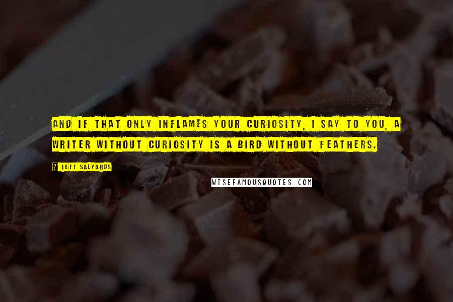 Jeff Salyards Quotes: And if that only inflames your curiosity, I say to you, a writer without curiosity is a bird without feathers.