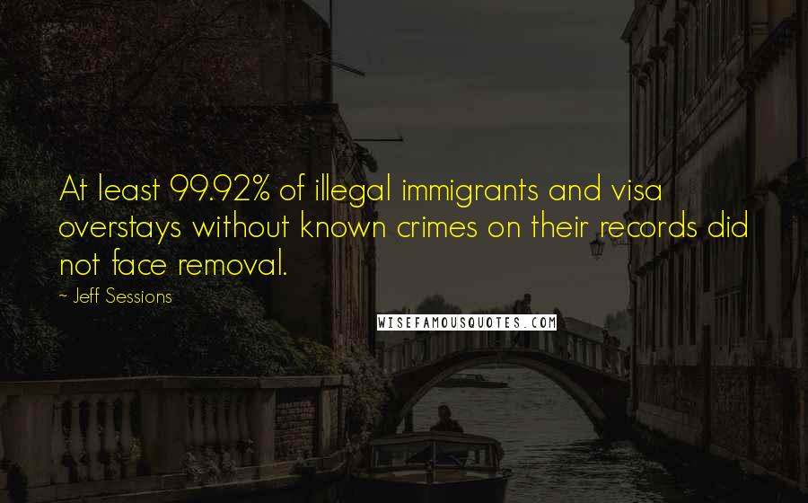 Jeff Sessions Quotes: At least 99.92% of illegal immigrants and visa overstays without known crimes on their records did not face removal.