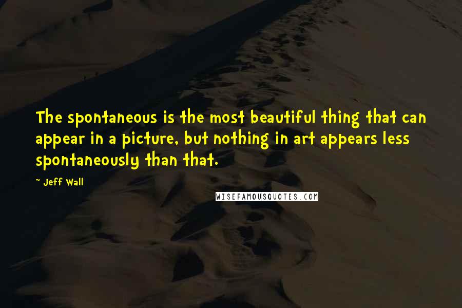 Jeff Wall Quotes: The spontaneous is the most beautiful thing that can appear in a picture, but nothing in art appears less spontaneously than that.