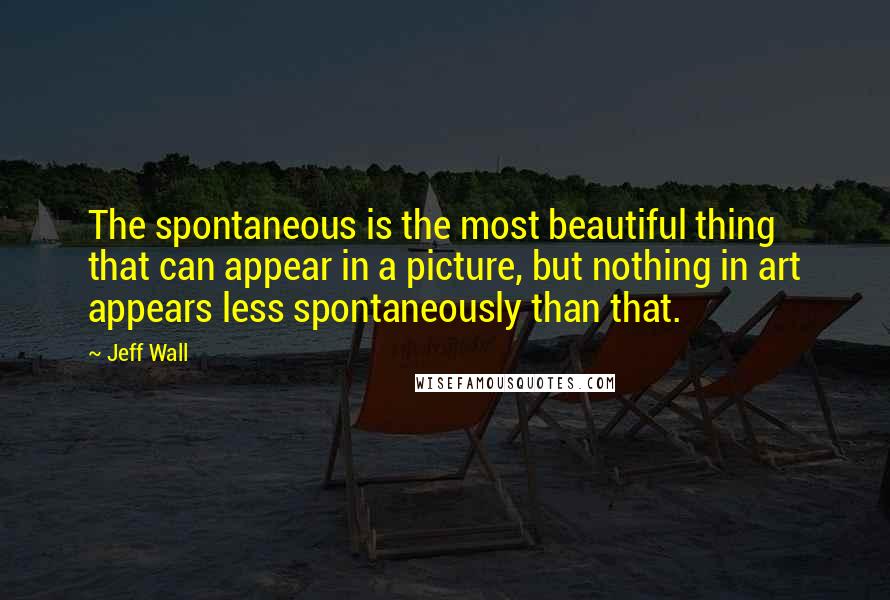 Jeff Wall Quotes: The spontaneous is the most beautiful thing that can appear in a picture, but nothing in art appears less spontaneously than that.