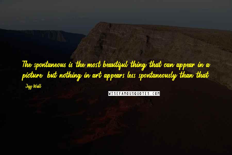 Jeff Wall Quotes: The spontaneous is the most beautiful thing that can appear in a picture, but nothing in art appears less spontaneously than that.