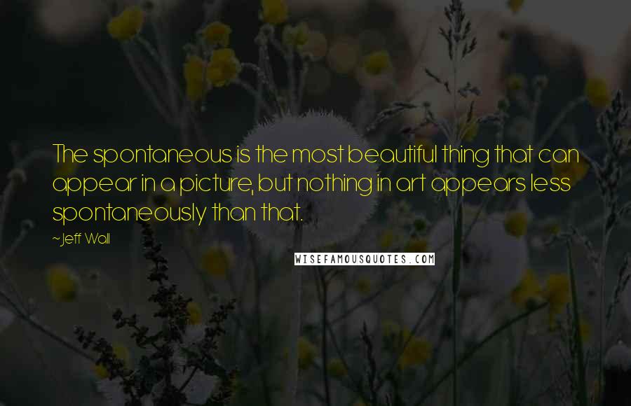 Jeff Wall Quotes: The spontaneous is the most beautiful thing that can appear in a picture, but nothing in art appears less spontaneously than that.