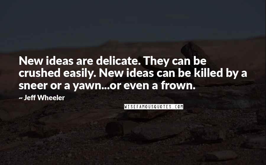Jeff Wheeler Quotes: New ideas are delicate. They can be crushed easily. New ideas can be killed by a sneer or a yawn...or even a frown.