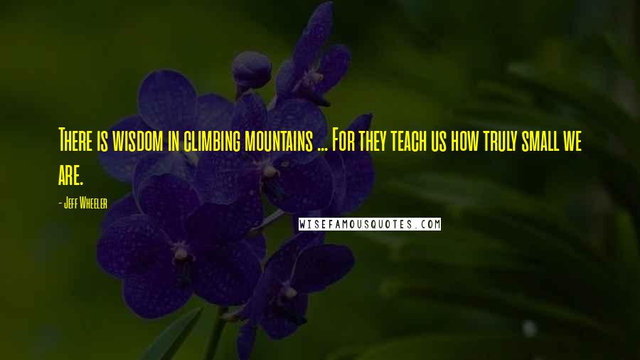 Jeff Wheeler Quotes: There is wisdom in climbing mountains ... For they teach us how truly small we are.