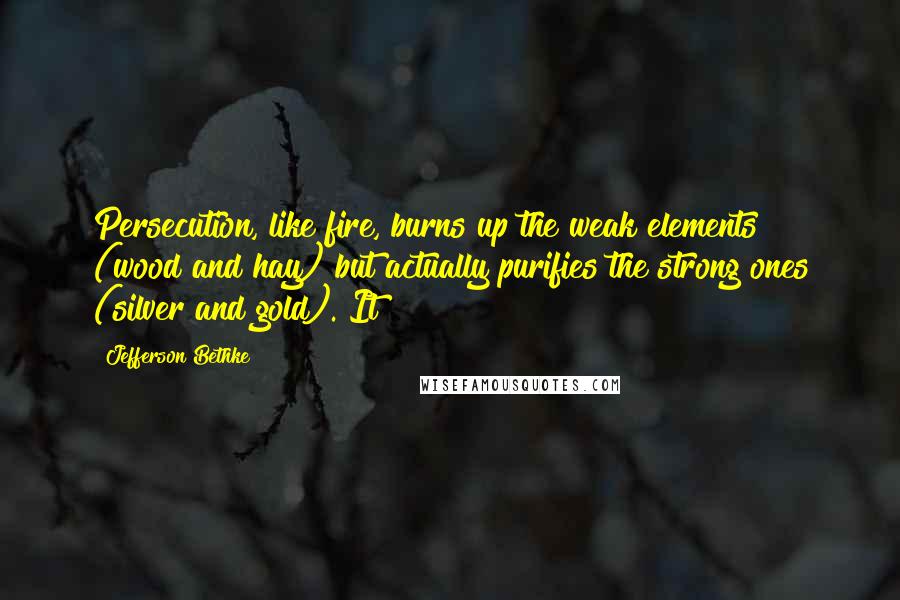Jefferson Bethke Quotes: Persecution, like fire, burns up the weak elements (wood and hay) but actually purifies the strong ones (silver and gold). It