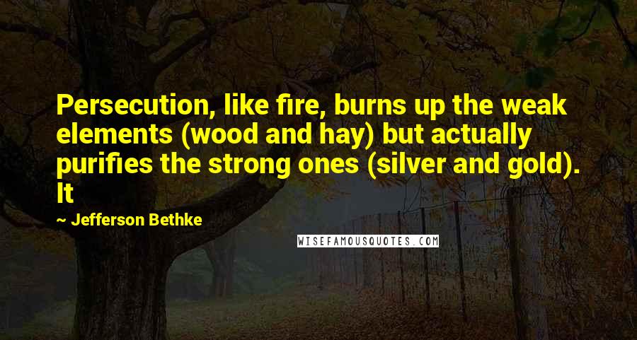 Jefferson Bethke Quotes: Persecution, like fire, burns up the weak elements (wood and hay) but actually purifies the strong ones (silver and gold). It