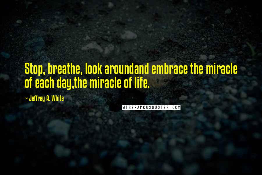 Jeffrey A. White Quotes: Stop, breathe, look aroundand embrace the miracle of each day,the miracle of life.