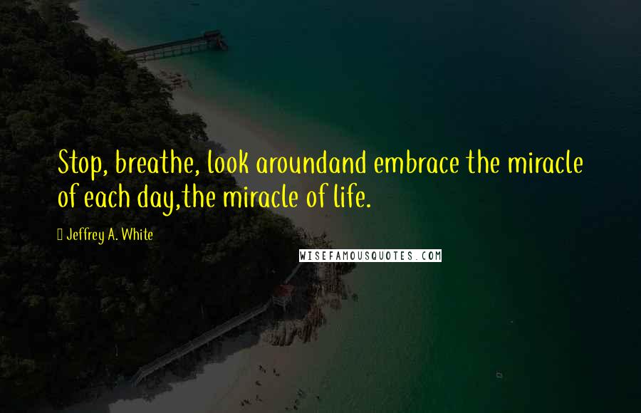 Jeffrey A. White Quotes: Stop, breathe, look aroundand embrace the miracle of each day,the miracle of life.