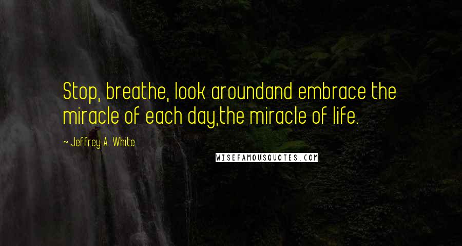 Jeffrey A. White Quotes: Stop, breathe, look aroundand embrace the miracle of each day,the miracle of life.