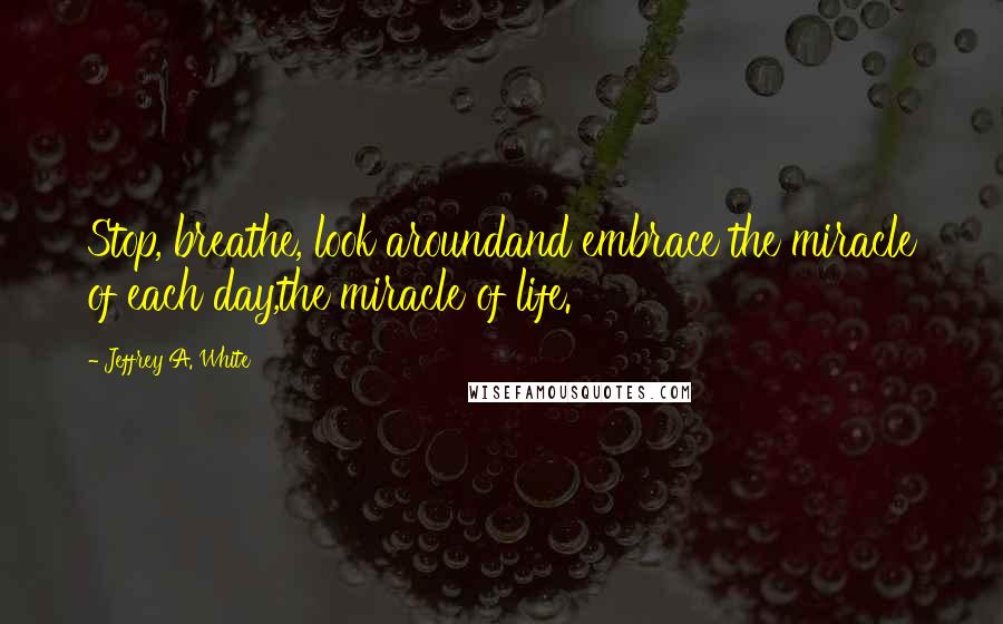 Jeffrey A. White Quotes: Stop, breathe, look aroundand embrace the miracle of each day,the miracle of life.