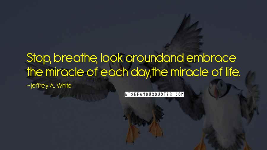 Jeffrey A. White Quotes: Stop, breathe, look aroundand embrace the miracle of each day,the miracle of life.