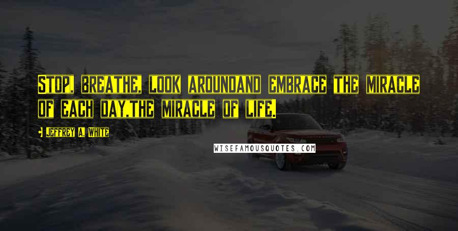 Jeffrey A. White Quotes: Stop, breathe, look aroundand embrace the miracle of each day,the miracle of life.