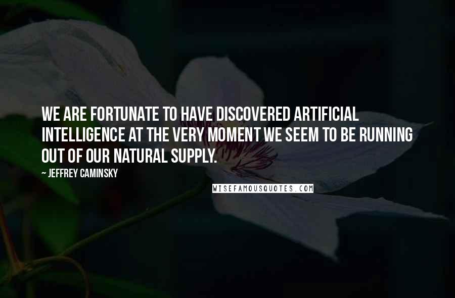 Jeffrey Caminsky Quotes: We are fortunate to have discovered artificial intelligence at the very moment we seem to be running out of our natural supply.